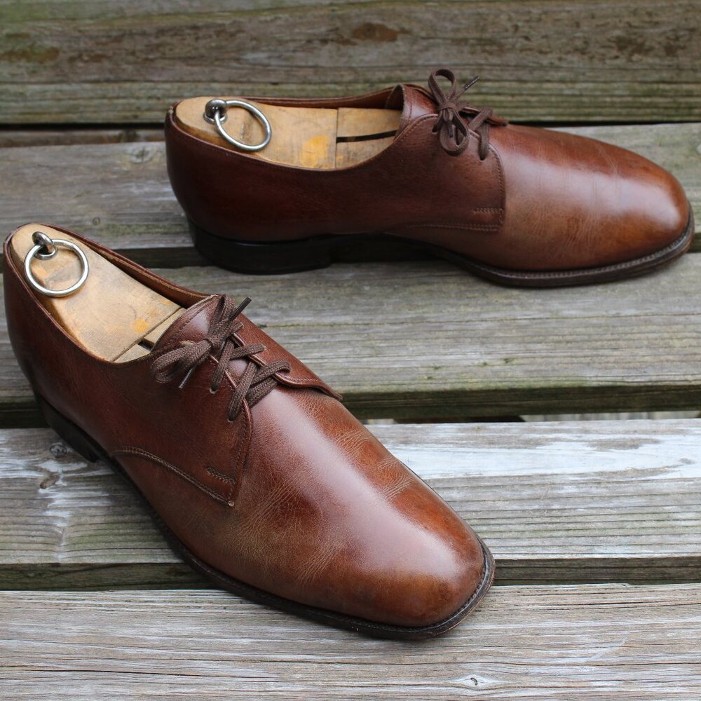 VTG 80s Church's Brown Plain Toe Derby, Men's size 8 F(wide) US, Made in England